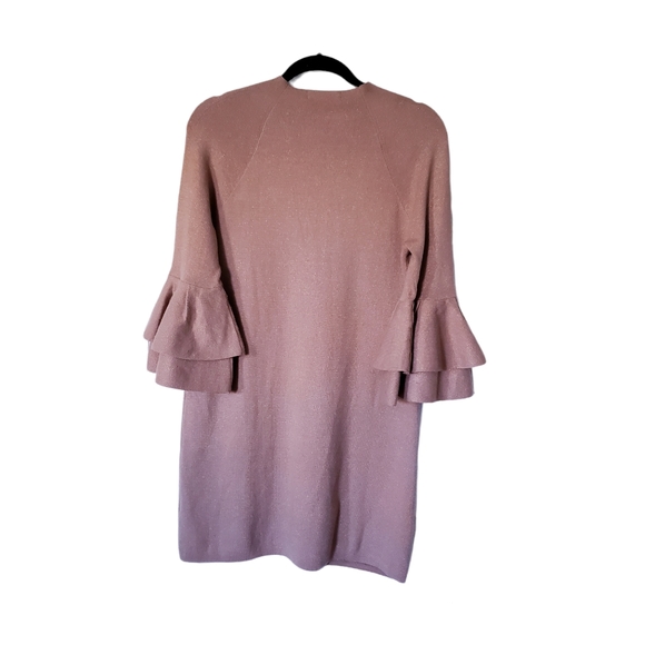 Anthropologie Ruffled Sleeve Sweater Knit Tunic Dress Honey/Camel Sz M $130 - Picture 5 of 11